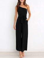 Load image into Gallery viewer, ANRABESS Women Summer Dressy Jumpsuits One Shoulder Sleeveless Casual Wide Leg Pants Romper Jumper 2025 Trendy Outfits Black Medium
