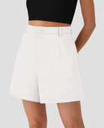 Load image into Gallery viewer, PRETTYGARDEN Shorts for Women Dressy 2025 Summer Elastic High Waisted Wide Leg Business Casual Work Shorts with Pockets (White,Medium)
