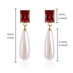 Load image into Gallery viewer, TaYolnFaSo Pearl Emerald-cut Garnet Earring for Women Natural Shell Pearl Dangle Drop Earring January Birthstone Red Emerald Cut Jewelry Gift for Wife Mother Girlfriend

