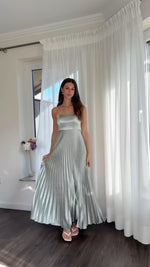 Load image into Gallery viewer, Fivsole Simple Aqua Wedding Guest Dress Formal Fall Midi Satin Pleated Dresses Adjustable Straps Bridesmaid Dress Size 0
