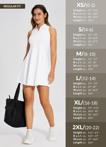 baleaf Womens Golf Dress Sleeveless Tennis Dresses with Built in Shorts Pockets Racerback Workout Athletic White M