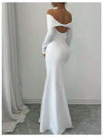 Load image into Gallery viewer, SOLY HUX Women&#39;s Long Sleeve Off The Shoulder Bodycon Dress Elegant Maxi Dress Cocktail Prom Dresses Pure White Large
