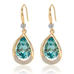 Load image into Gallery viewer, Austrian Crystal Halo Teardrop Hollow Drop Dangle Earrings for Women 14K Rose Gold Plated Hypoallergenic Jewelry (Aquamarine)
