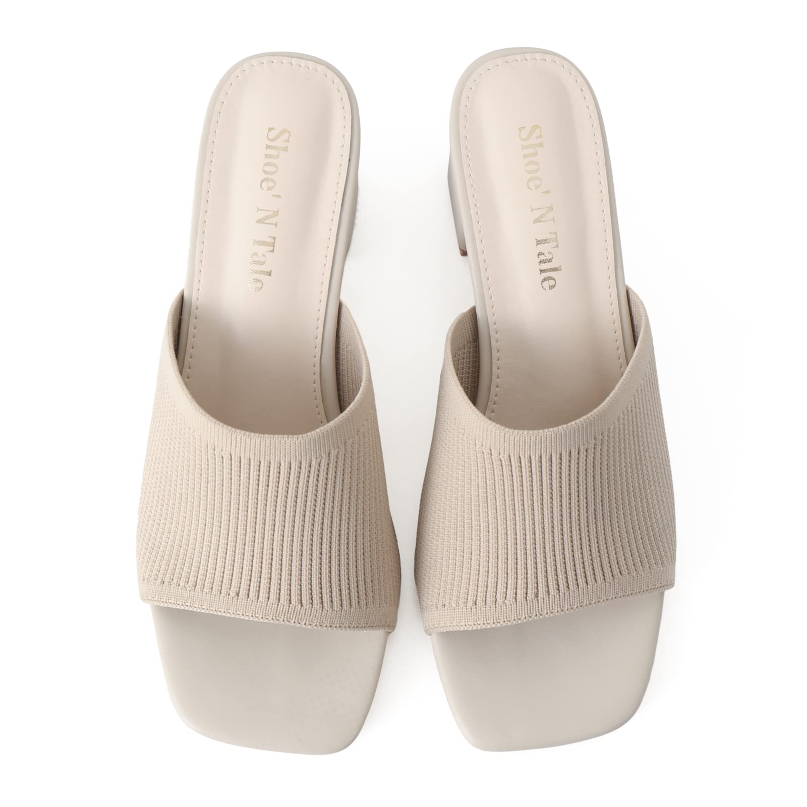 Shoe'N Tale Heeled Sandals For Women Square Open Toe Heeled Mules Chunky Block Low Heel Slip On Slides(7.5,Khaki)