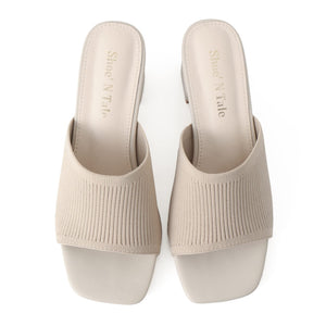 Shoe'N Tale Heeled Sandals For Women Square Open Toe Heeled Mules Chunky Block Low Heel Slip On Slides(7.5,Khaki)