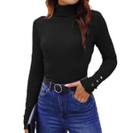 Load image into Gallery viewer, Hyipels Women&#39;s Turtleneck Sweater Long Sleeve Fitted Lightweight Soft Knit Pullover with Metal Buttons Black
