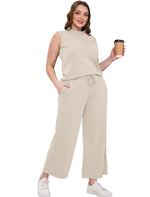 Load image into Gallery viewer, SAMPEEL Lounge Set for Women 2 Piece Spring Outfits 2024 Travel Clothing Summer Business Casual Outfits Sleeveless Wide Leg Crop Pants Sets Matching Sets Women Clothing Khaki S
