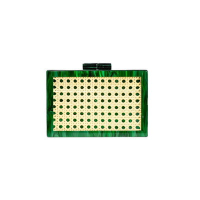 RomanticDesign Women Acrylic Evening Clutch Purse Chic Rattan Weaving Handbag Chain Shoulder Bag for Prom Party Banquet, 1-green