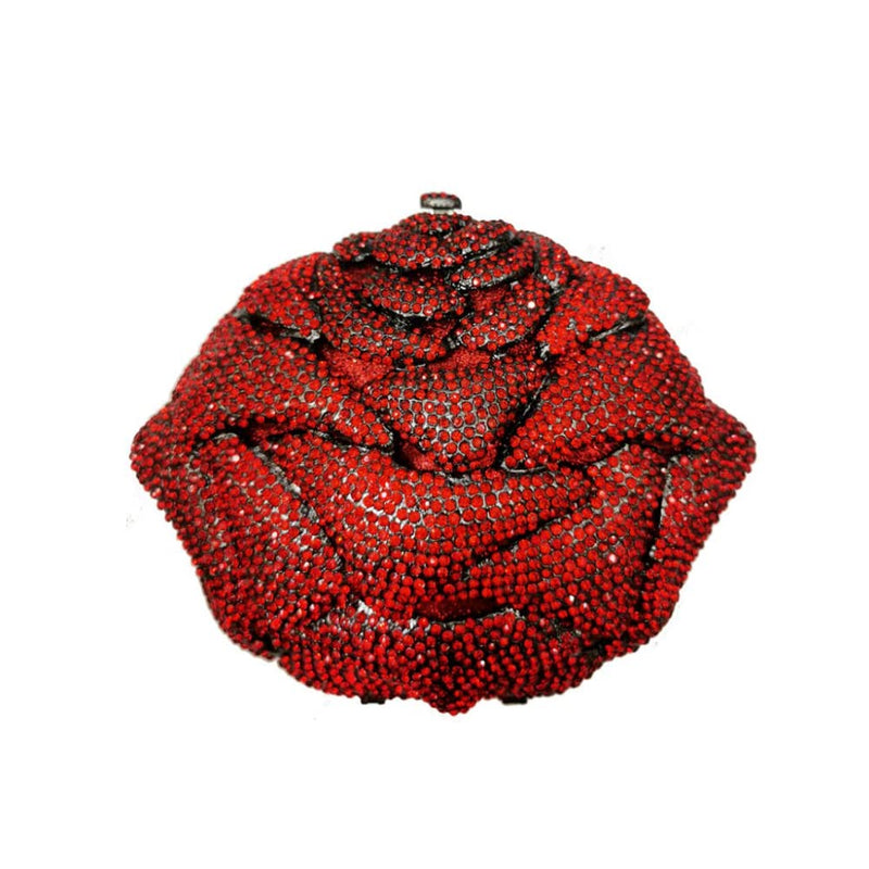 DEBIMY Fancy Rose Women Crystal Clutch Bags Wedding Rhinestone Classical Evening Bag Prom Cocktail Party Handbag and Purse Red