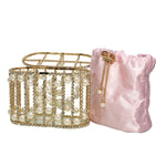 Load image into Gallery viewer, Tasysain Women Rhinestone Cage Bag Sparkling Hollow Pearl Evening Clutch Glitter Double-layer Detachable Basket Handbag, Pink
