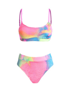 CUPSHE Women's Bikini Set Two Piece Swimsuits High Waisted Scoop Neck Spaghetti Adjustable Straps Textured,M