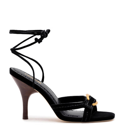 Larroudé, Verona Strappy Sandal In Black Suede, 8, Black