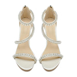 Load image into Gallery viewer, MNTSUEDS Burgundy Pearl Heels Sandals Stiletto Heels Open Toe High Heel Sandals Pump Shoes for Women Bride Wedding Party Evening Heels Satin Shoes Size 9
