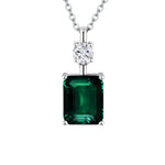 Load image into Gallery viewer, 18K White Gold Plated Silver Necklace With 4.25 Carat Total Weight of Lab Grown (Green Color, Emerald Shape, VS Clarity) &amp; Lab Grown Diamond (Round, D-E, VS) in 16/18&quot; Length, Gift For Her Jewelry
