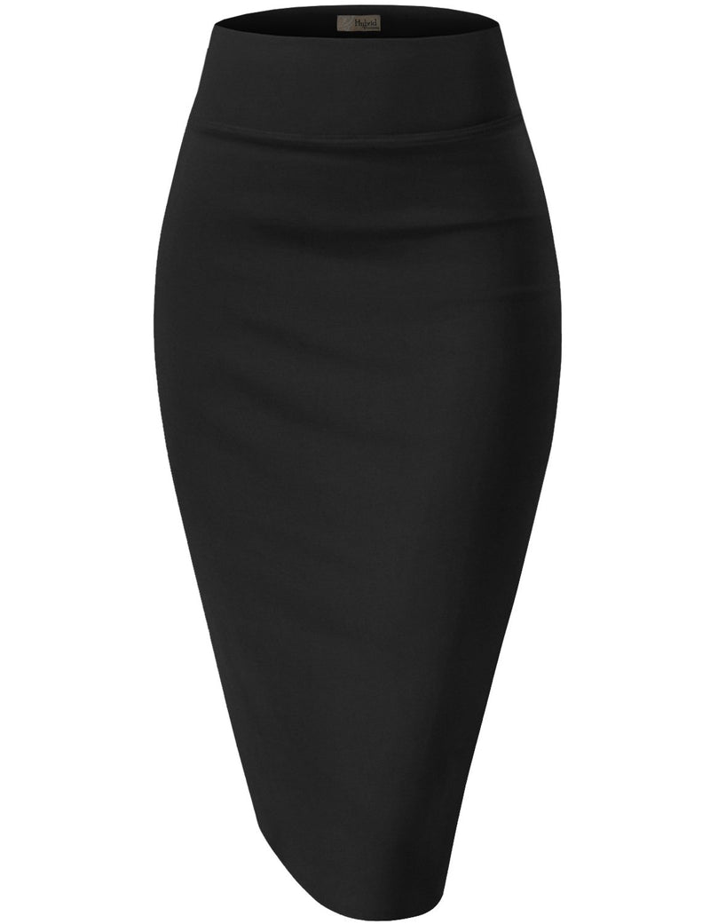Hybrid & Company Women's Premium Nylon Ponte Stretch High Waist Pencil Suit Skirt Below Knee KSK45002 1073T Black L
