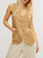 Load image into Gallery viewer, Tankaneo Womens Scoop Neck Blazer Vest Summer Linen Sleeveless Fitted Waistcoat Work Casual Cotton Suit Tops
