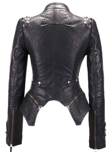chouyatou Women's Fashion Studded Perfectly Shaping Faux Leather Biker Jacket (Medium, Black)