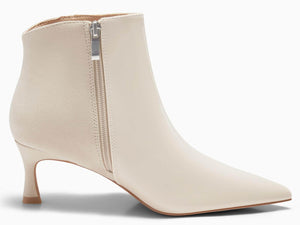 Coutgo Womens Kitten Heel Ankle Boots Pointed Toe Side Zipper Fall Winter Booties Shoes, Beige, Size 7.5