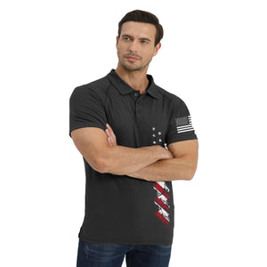 H HYFOL Short Sleeve Polo Shirts for Men Graphic Stretch Casual American Patriotic Raglan Golf Polos for Men(Black,3XL)