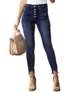 Allimy Womens High Waisted Boyfriend Skinny Stretchy Ripped Jeans for Women Trendy Jeggings Destroyed Denim Pants Capri Leggings Mom Jeans Dark Blue 8