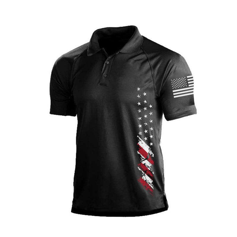 H HYFOL Short Sleeve Polo Shirts for Men Graphic Stretch Casual American Patriotic Raglan Golf Polos for Men(Black,3XL)