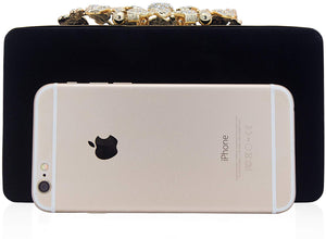 Dexmay Velvet Women Clutch Evening Bag with Rhinestone Crystal Flower Clasp Formal Purse for Party Black