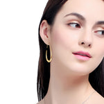 Load image into Gallery viewer, Lightweight Teardrop Hoop Earrings for Women - 14k Gold/White Gold Plated Large Oval Pull Through Hoop Earrings High Polished Statement Jewelry Gift for Women
