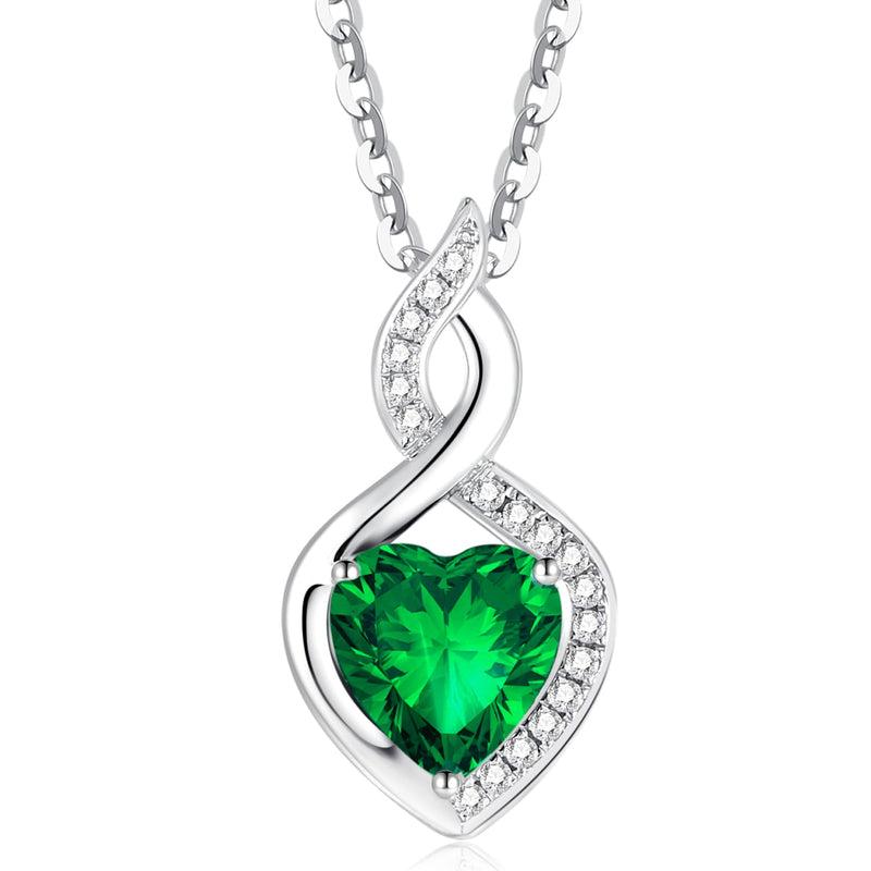 FANCIME Emerald Necklace 14K Solid White Gold Heart Pendant with Diamond May Birthstone Necklace Jewelry Gifts for Mom Women