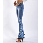 Load image into Gallery viewer, Womens Flared Bell Bottom Jeans for Women Stretch Floral Embroidered Jean Wide Leg Denim Pants Size 8 Ablue
