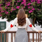 Load image into Gallery viewer, CHICWISH Women Comfy Casual Long Sleeve Heart Shape Patched White Knit Top Pullover Sweater
