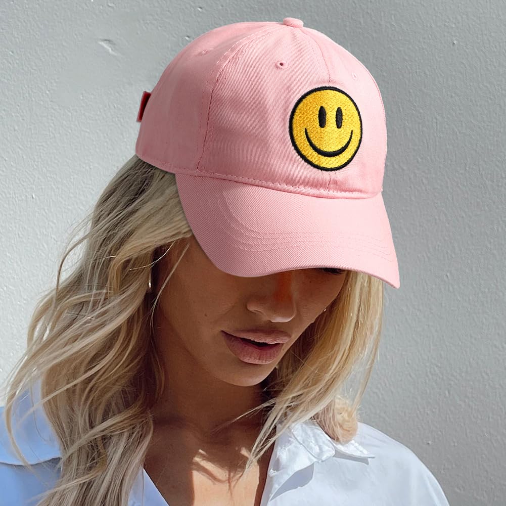 SONMONY Smile Face Baseball Cap for Women Men Cute Baseball Caps Unstructured Cotton Dad Hat Pink