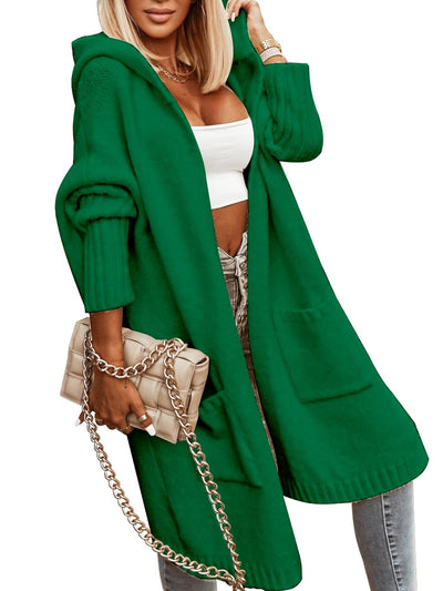 Aoysky Womens Long Cardigans Cable Knitted Open Front Oversized Hooded Outerwear Sweater Coat Green