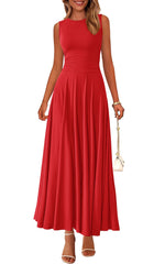 Load image into Gallery viewer, PRETTYGARDEN Womens Spring Dresses 2026 Casual Sleeveless Crewneck Aline Maxi Dress Stretch Tank Flowy Long Dresses (Red, Medium)

