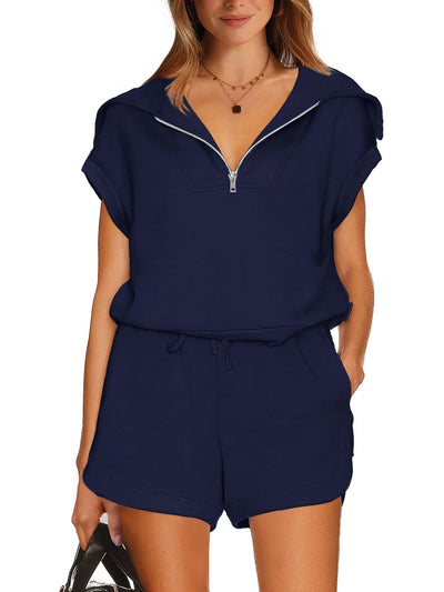 WIHOLL Matching Sets For Women Summer 2024 Loungewear 2 Piece lounge Set athleisure sets Navy Blue 2XL