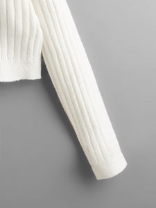 SweatyRocks Women's Long Sleeve Button Front V Neck Soft Knit Cardigan Sweaters Solid White S