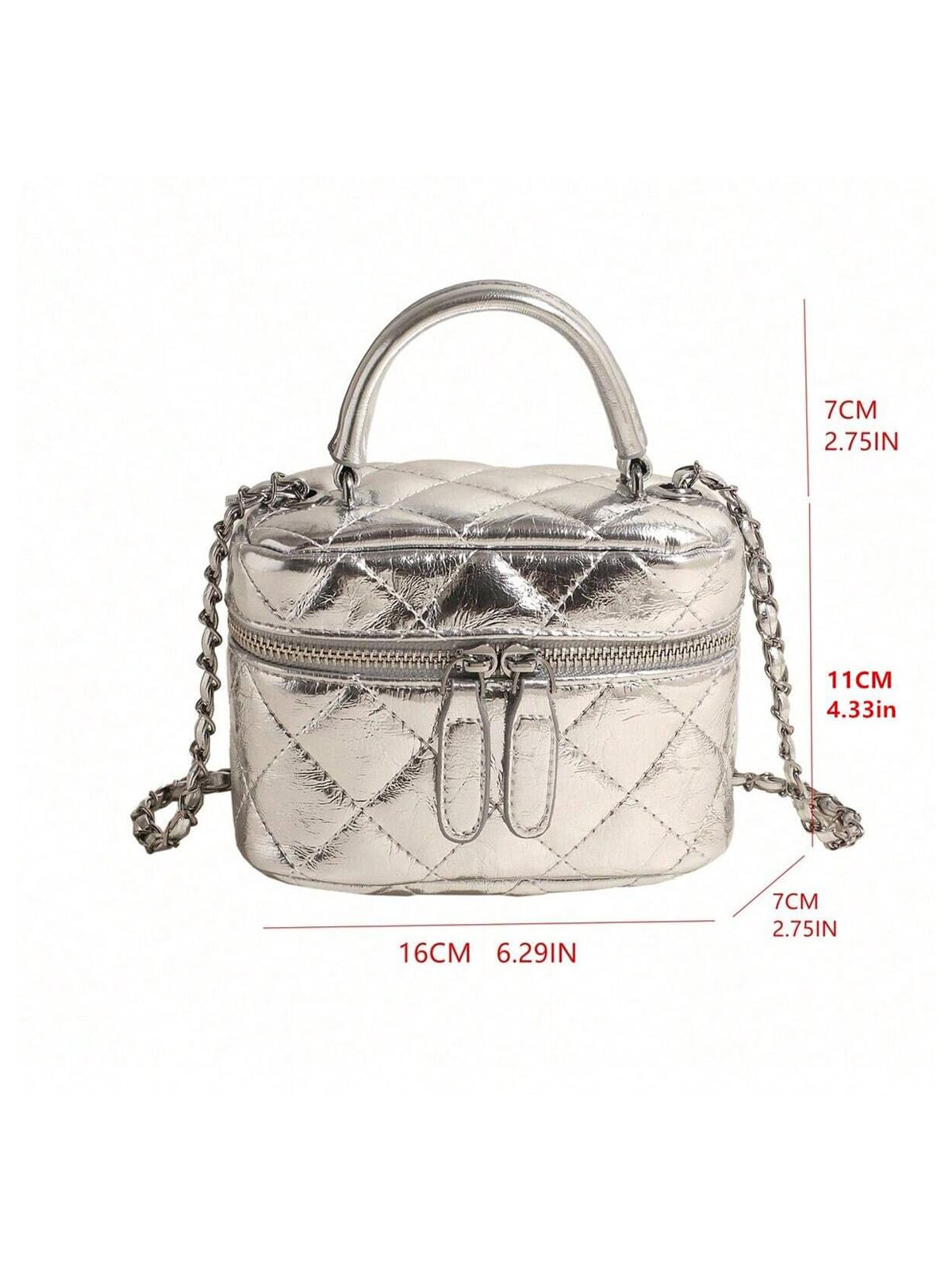 Floerns Women's Square Mini Bucket Quilted Crossbody Hobo Bag Satchel Purse with Chain Strap Silver One Size