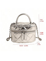 Load image into Gallery viewer, Floerns Women&#39;s Square Mini Bucket Quilted Crossbody Hobo Bag Satchel Purse with Chain Strap Silver One Size
