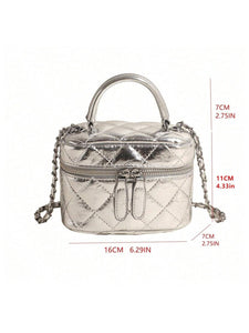 Floerns Women's Square Mini Bucket Quilted Crossbody Hobo Bag Satchel Purse with Chain Strap Silver One Size
