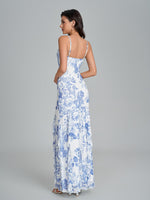 Load image into Gallery viewer, URYIAO Summer Floral Wedding Guest Maxi Dresses for Women Formal Ruffle Bodycon V Neck Cocktail Long Dress S Bluefloral
