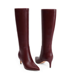 Load image into Gallery viewer, QIY Women's Knee High Burgundy Tall Boots Kitten Heel Pointed Toe Fall Spring Boots for Women Side Zipper Long Boots Size 8.5
