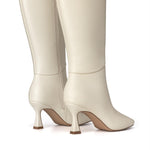 Load image into Gallery viewer, Athlefit Women&#39;s Knee High Boots Kitten Heel Square Toe Tall Boots Fashion Dress Stiletto Heeled Beige Long Booties Size 9.5
