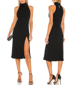 Load image into Gallery viewer, ALENDA DANMOS Women&#39;s Sleeveless Bodycon Halter High Neck Midi Dress Thigh High Slit Cocktail Party Dress 193(X-Small,Black)
