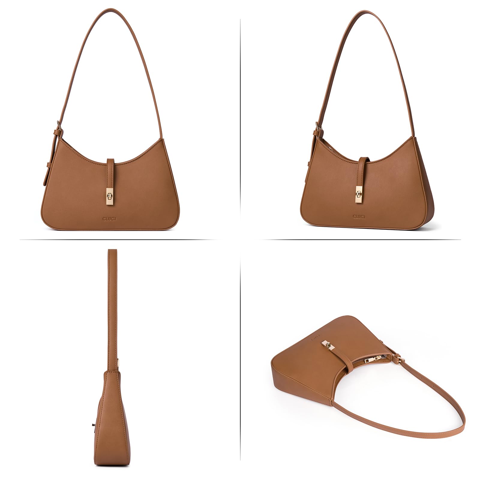 CLUCI Shoulder Bag for Women, Purses for Women, Handbag Hobo Bags Vegan Leather Crossbody Purse with Adjustable Strap Brown