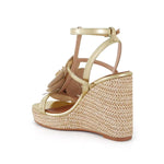 Load image into Gallery viewer, LACIKOSZ Gold Heels for Women Comfortable Wedge Sandals Beige Cute Floral Raffia Heels Ankle Strap Espadrilles for Women Woven Strappy Open Toe Platform Sandals Summer Beach Vacation Dress Shoes
