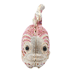 Tngan Women Mini Fish Clutch Luxury Rhinestones Purse Sparkling Banquet Handbag Wedding Party Clutch Bag, Pink
