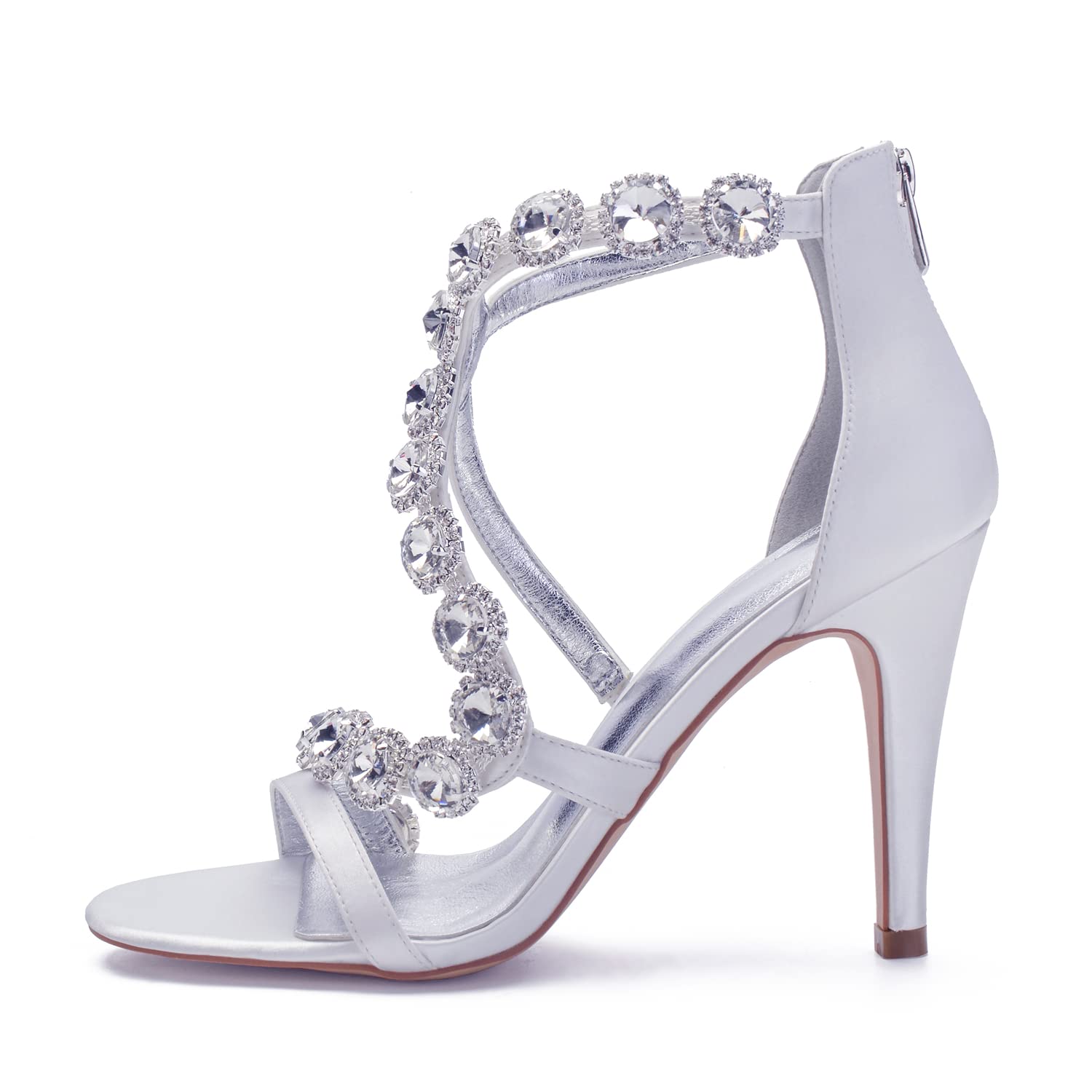 Women's Bridal Wedding Sandals High Heels Crystal Satin Ankle Strap Rhinestones Zipper Back Formal Evening Prom Party Dress Shoes Pumps Burgundy