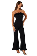 Load image into Gallery viewer, Petal &amp; Pup Louise Feather Trim Jumpsuit - Black M
