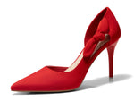 Load image into Gallery viewer, Coutgo Womens Stiletto High Heels Closed Pointed Toe Bow Pumps D'Orsay Wedding Bride Dress Shoes, Red, Size 7
