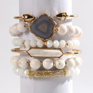 Yomisa 6PCS Natural Boho Beaded Bracelets Bangle for Women,Healing Turquoise Tiger eyes Agate Crystal Gemstone Stone Diamond Chakra Multi Wrap Bohemian Handmade Jewelry Beads Stretch Bracelet Set