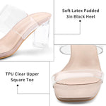 Load image into Gallery viewer, mysoft Clear Heels for Women Transparent Two Strap Block Chunky Square Heel Sandals Open Toe Slip On Sandals
